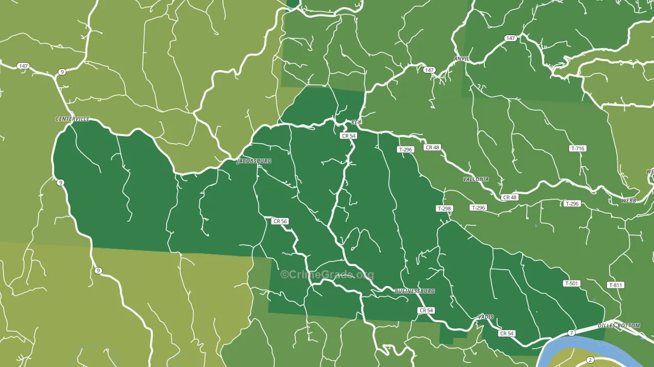 Jacobsburg, OH Map of Vehicle Theft Rates