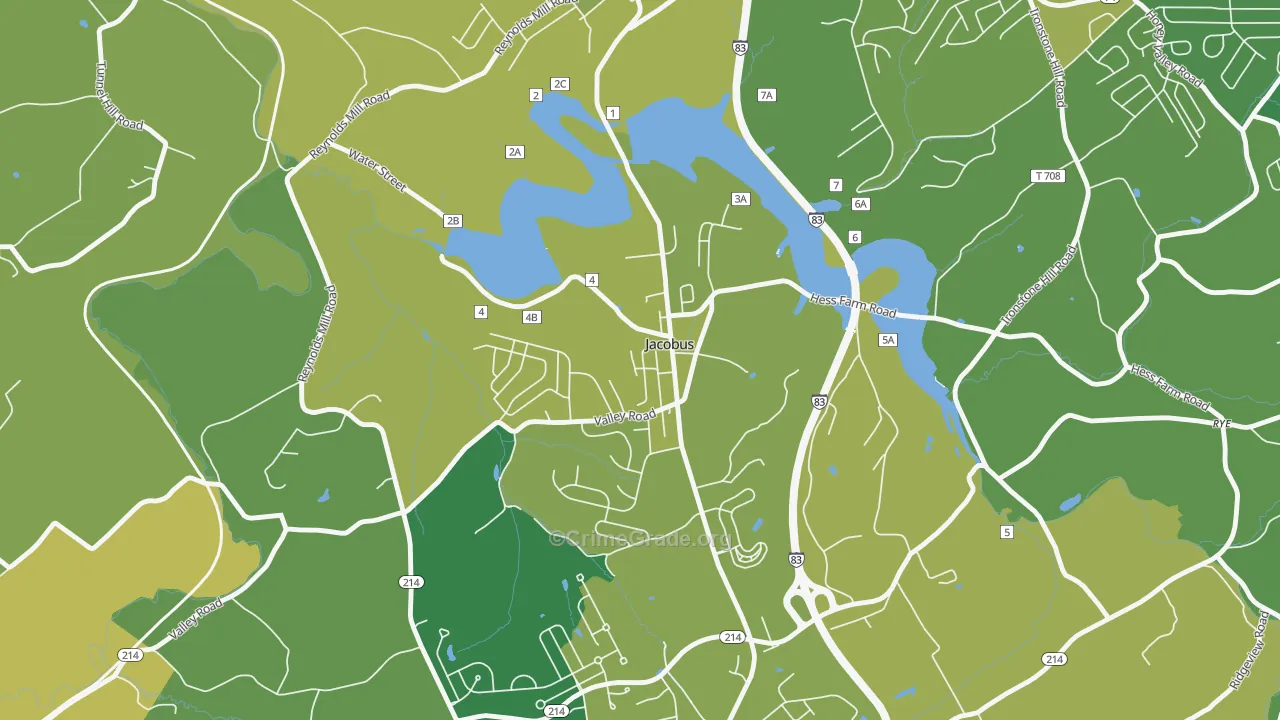 Jacobus, PA Map of Vehicle Theft Rates