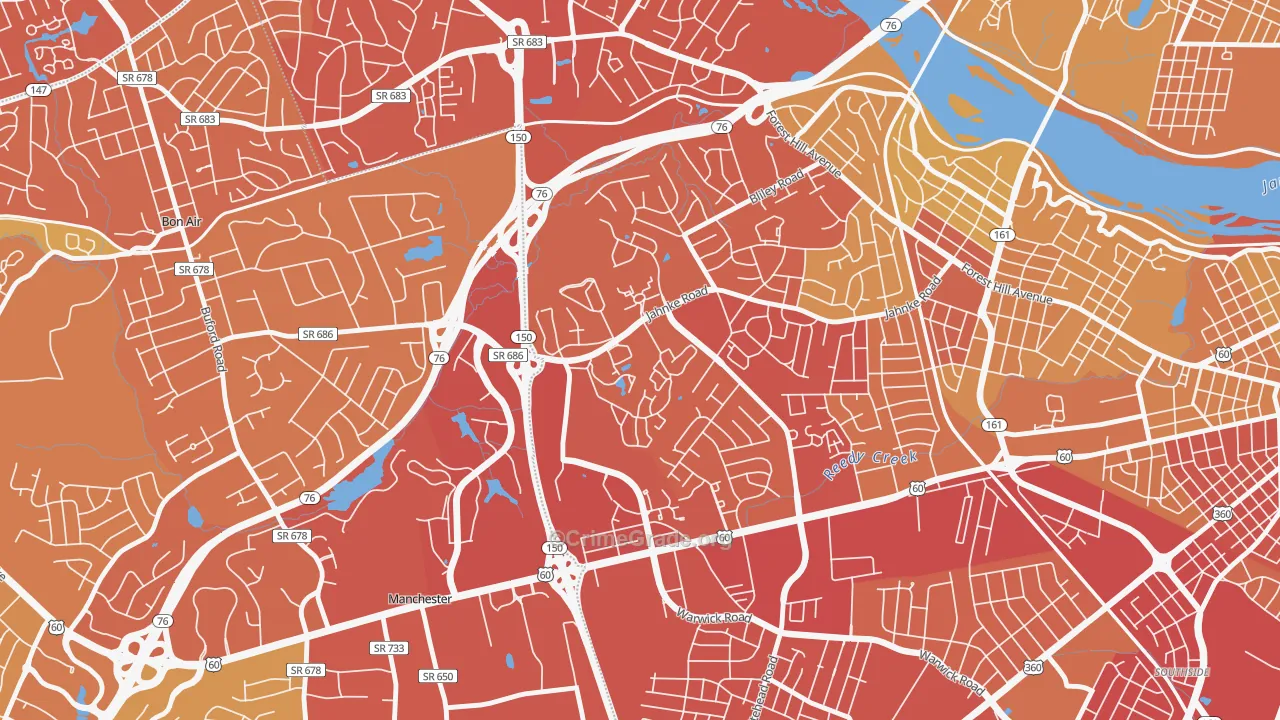 Jahnke, Richmond, VA Map of Vehicle Theft Rates