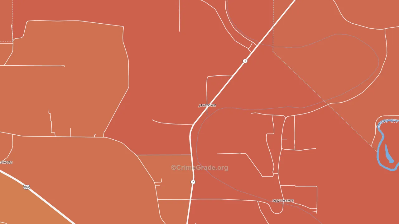 Jaketown, MS Map of Vehicle Theft Rates