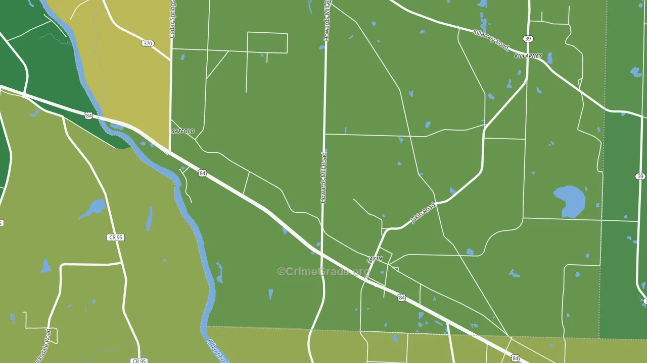 Jakin, GA Map of Vehicle Theft Rates