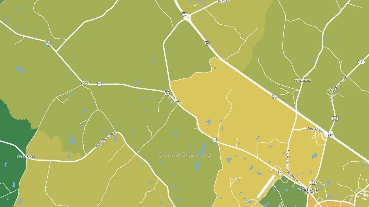 Jalapa, SC Map of Vehicle Theft Rates
