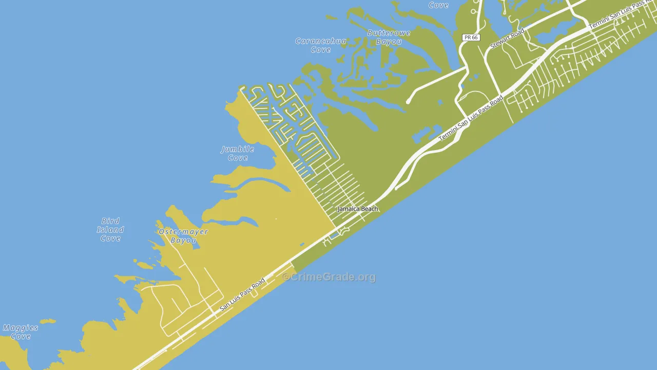 Jamaica Beach, TX Map of Vehicle Theft Rates