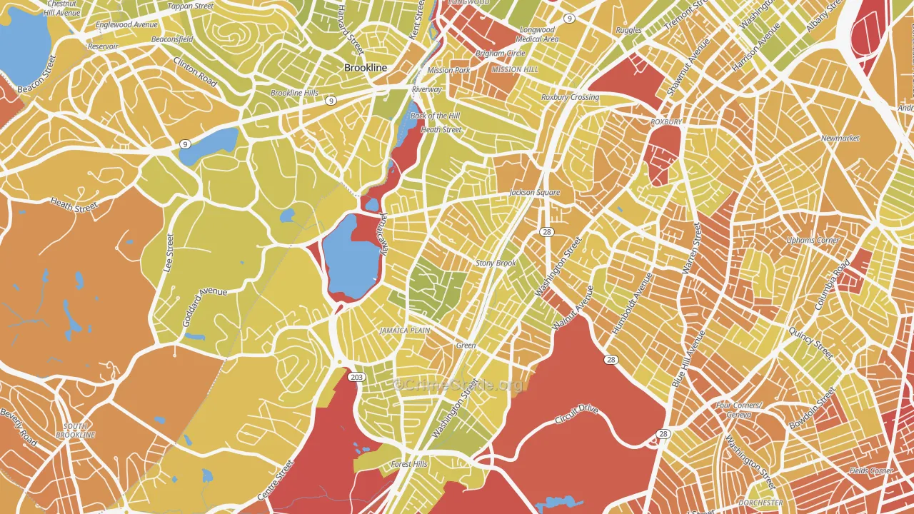 Jamaica Plain, MA Map of Vehicle Theft Rates