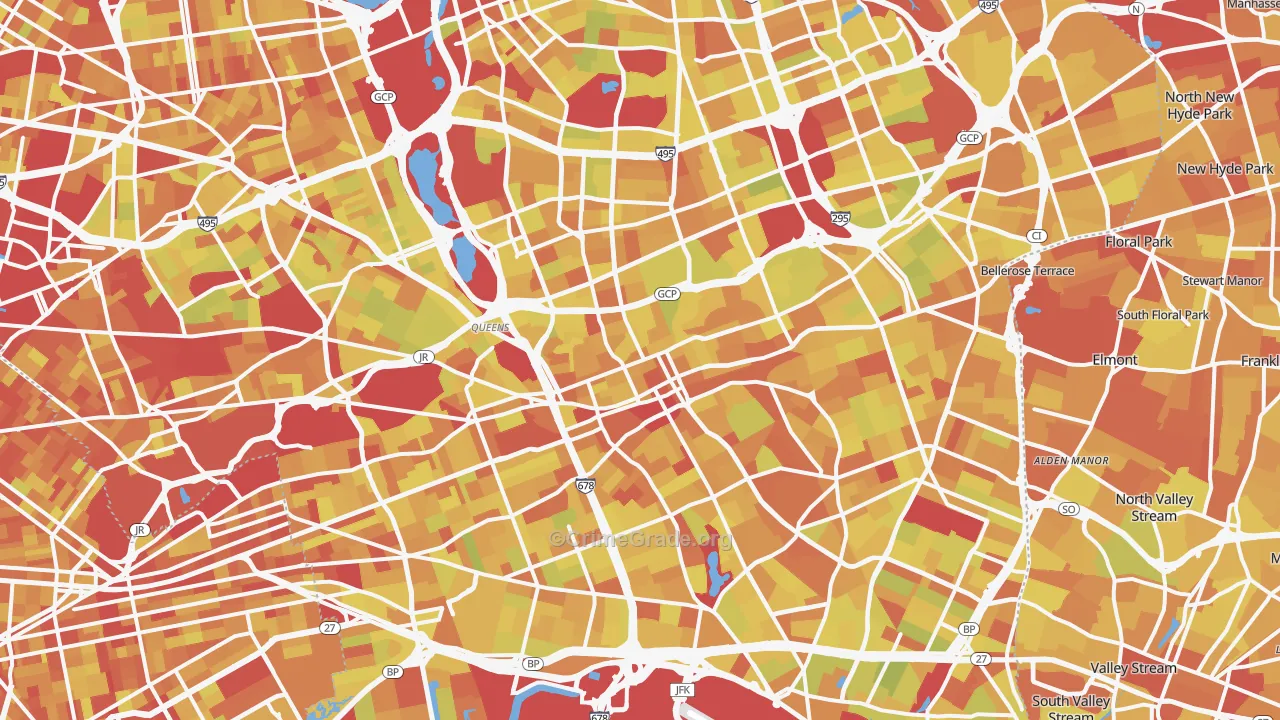 Jamaica, Queens, NY Map of Vehicle Theft Rates