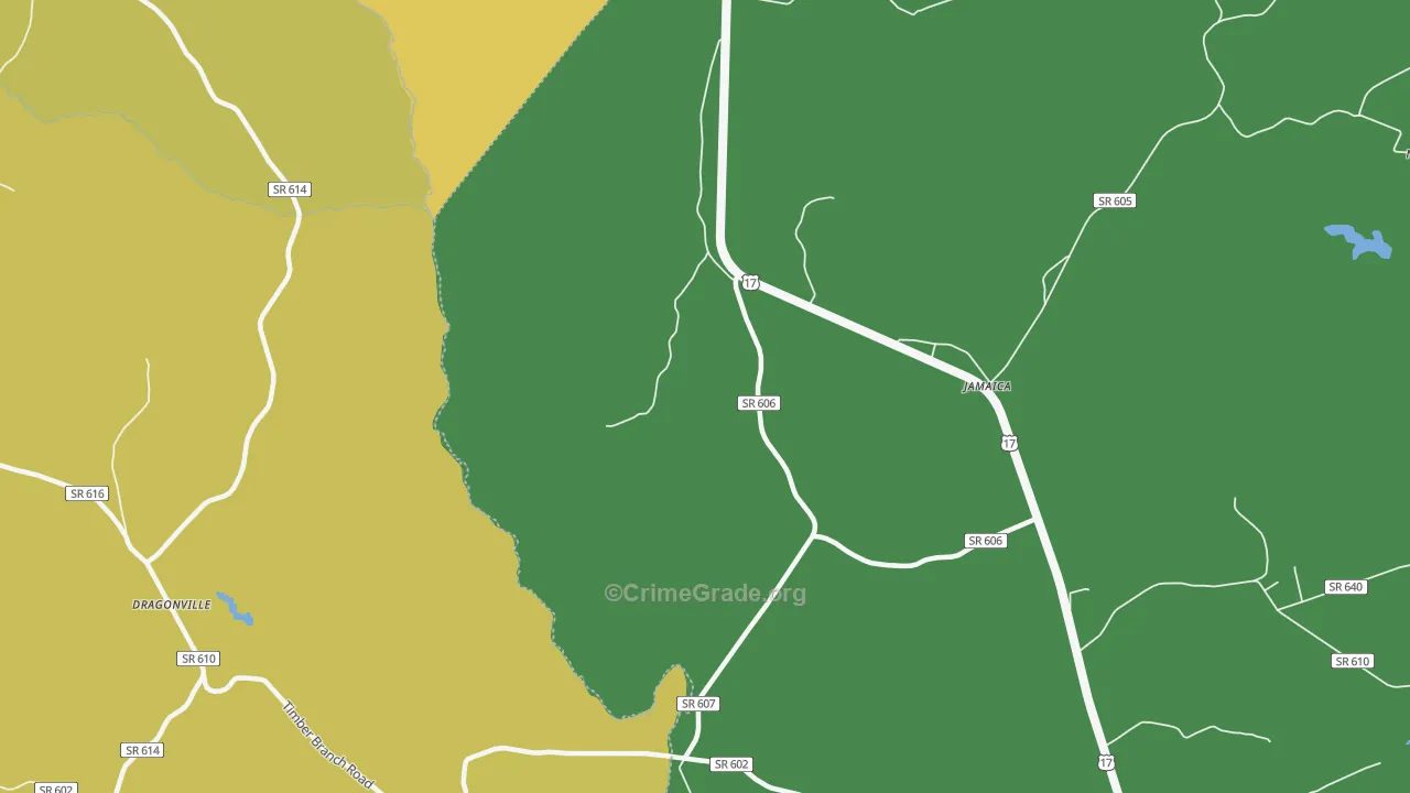 Jamaica, VA Map of Vehicle Theft Rates