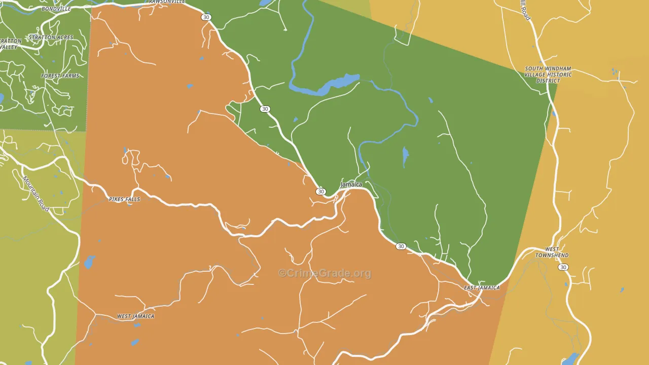 Jamaica, VT Map of Vehicle Theft Rates
