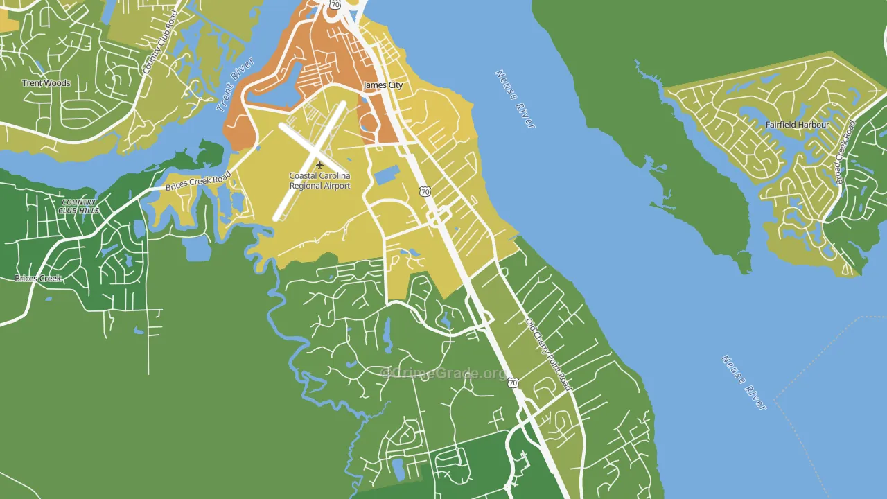 James City, NC Map of Vehicle Theft Rates