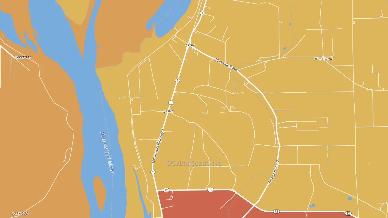James, MS Map of Vehicle Theft Rates