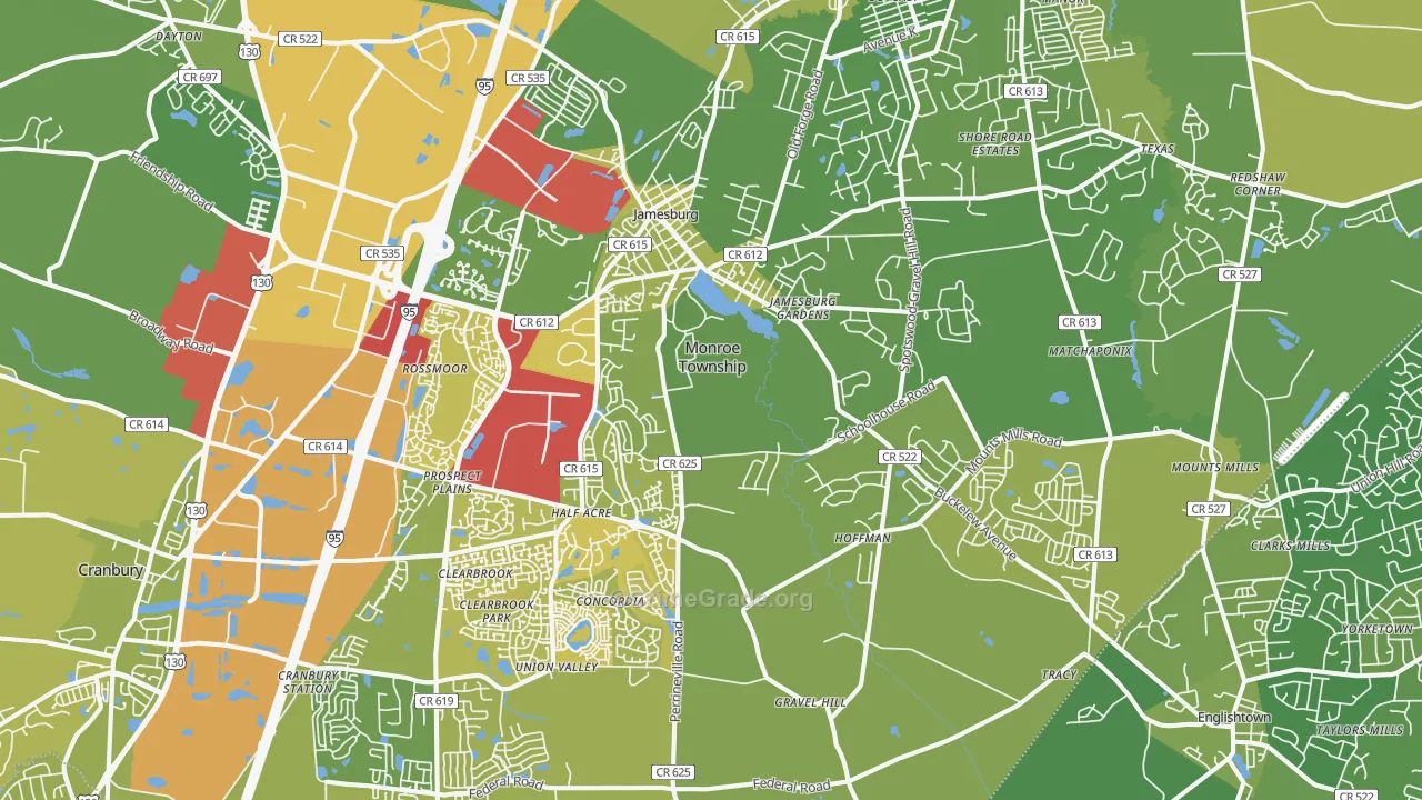Jamesburg, NJ Map of Vehicle Theft Rates