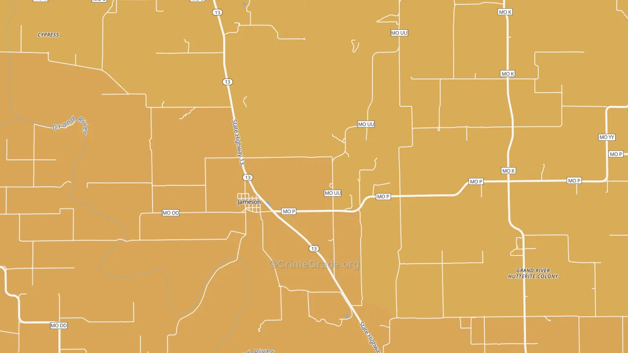 Jameson, MO Map of Vehicle Theft Rates