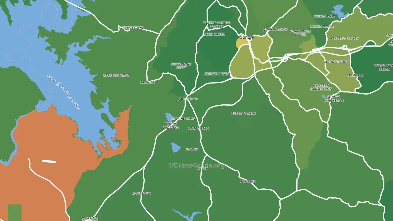 Jamestown, CA Map of Vehicle Theft Rates
