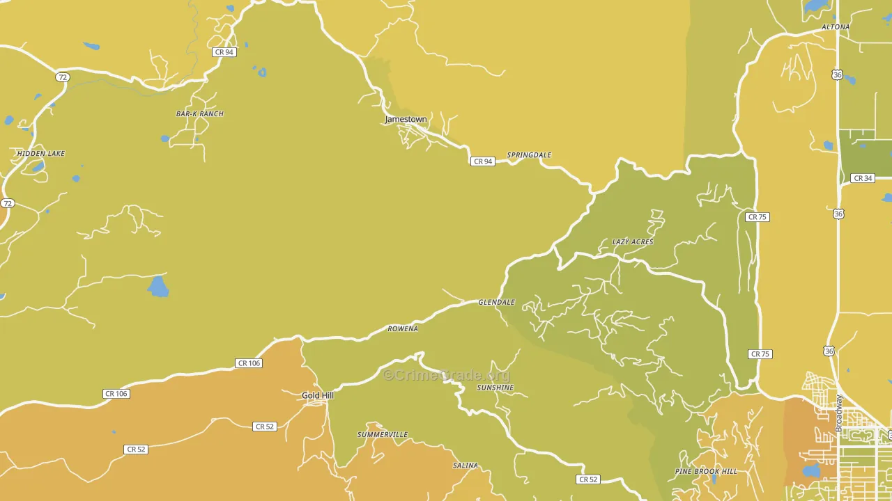 Jamestown, CO Map of Vehicle Theft Rates