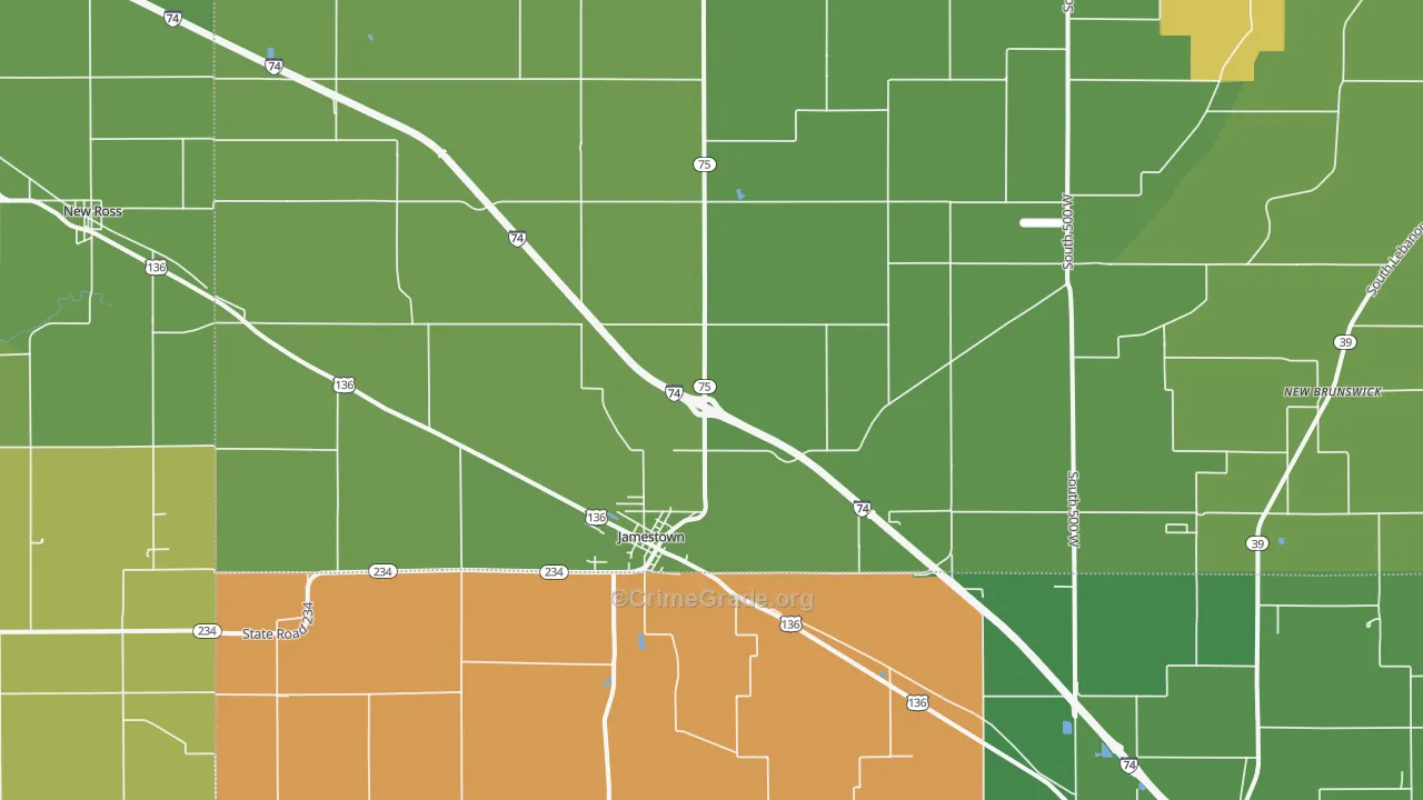 Jamestown, IN Map of Vehicle Theft Rates