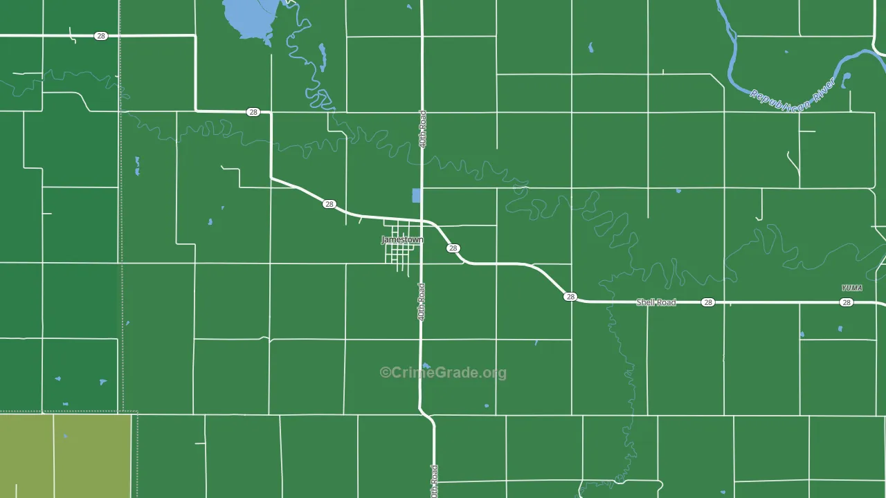 Jamestown, KS Map of Vehicle Theft Rates