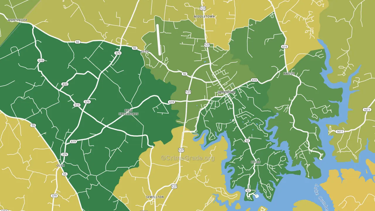 Jamestown, KY Map of Vehicle Theft Rates