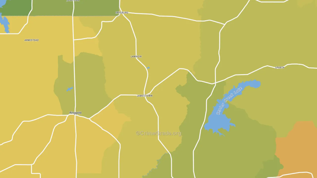 Jamestown, LA Map of Vehicle Theft Rates