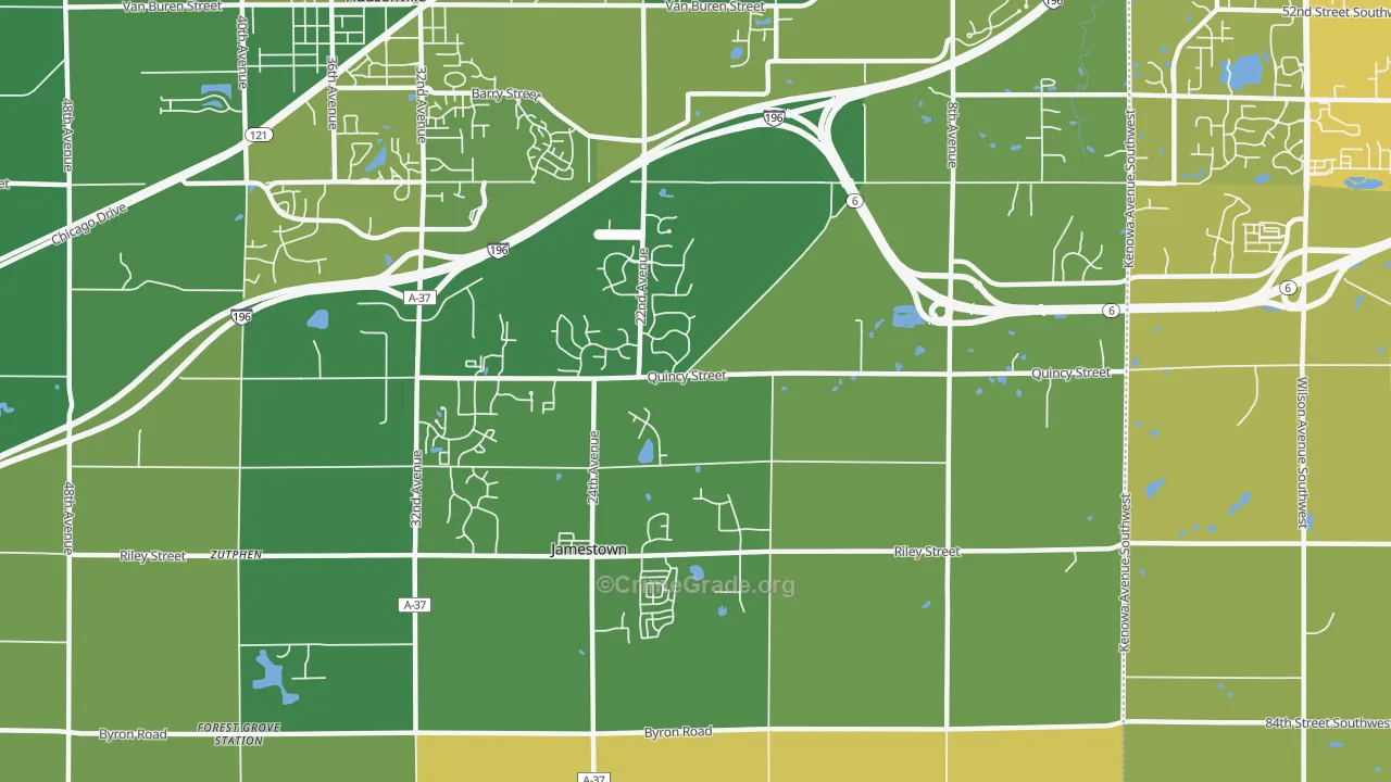 Jamestown, MI Map of Vehicle Theft Rates