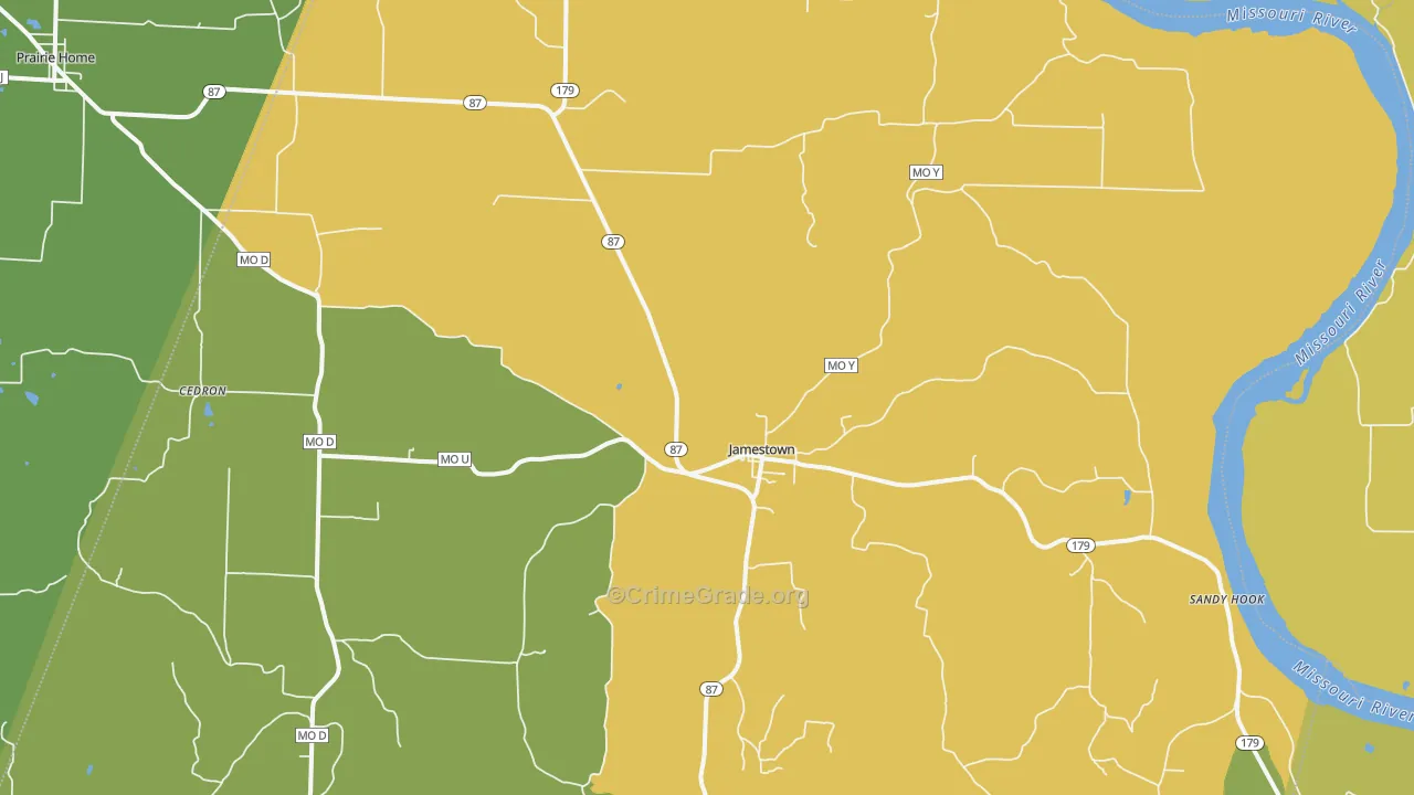 Jamestown, MO Map of Vehicle Theft Rates