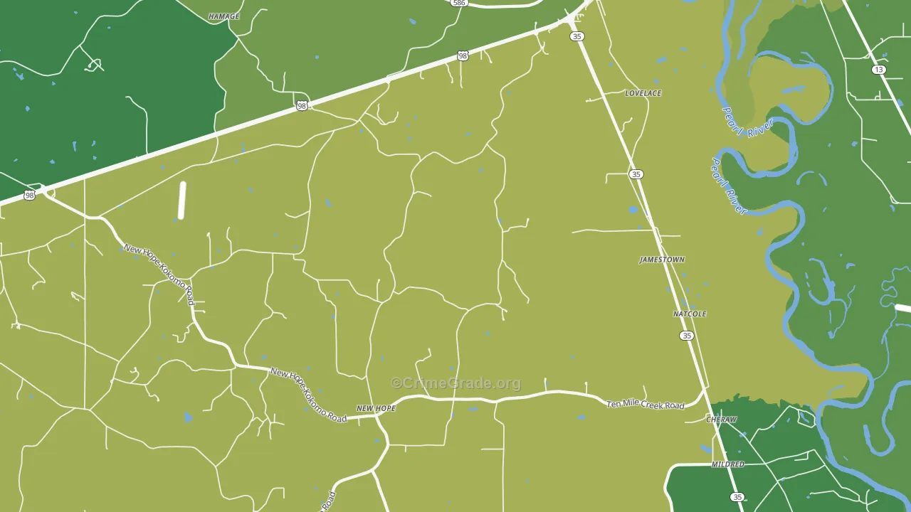 Jamestown, MS Map of Vehicle Theft Rates