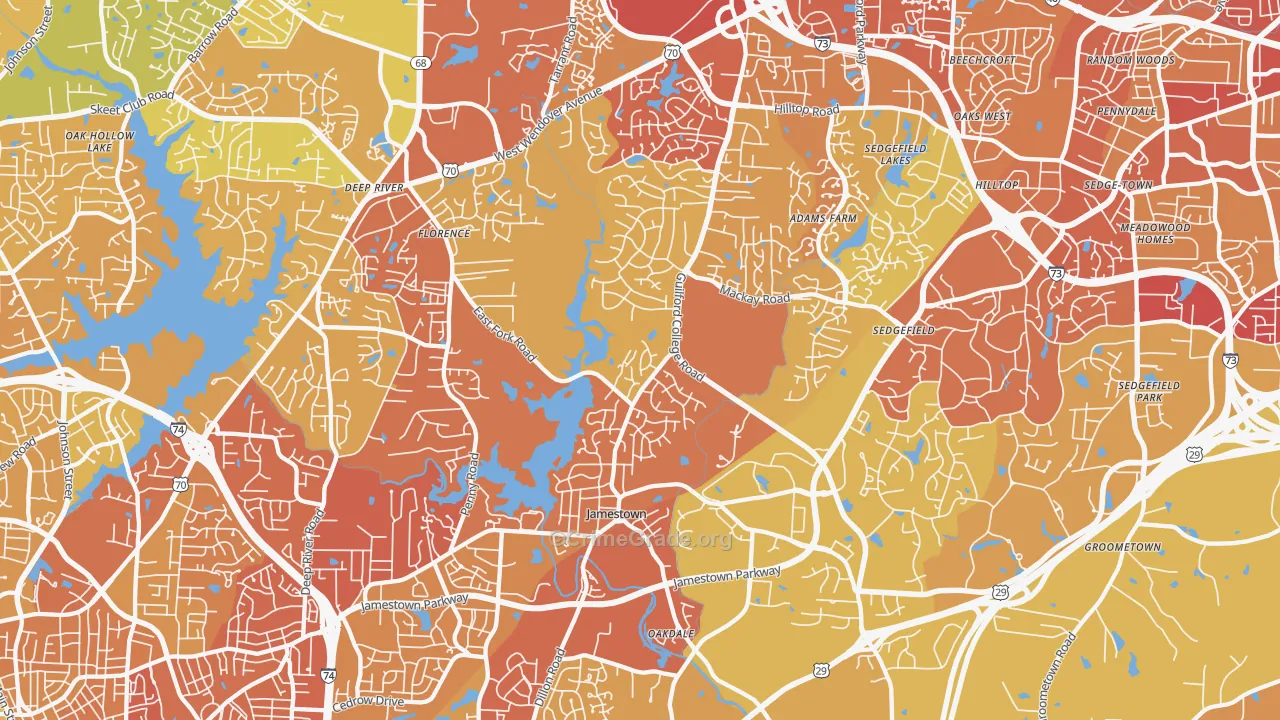 Jamestown, NC Map of Vehicle Theft Rates