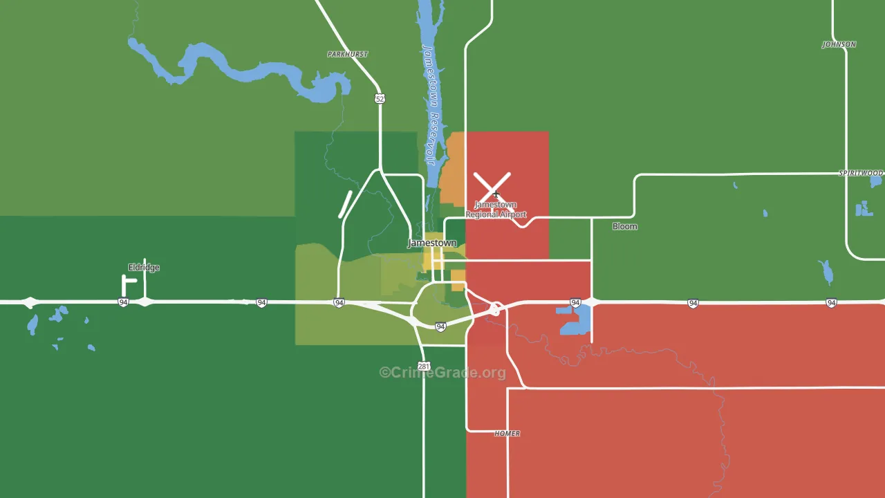 Jamestown, ND Map of Vehicle Theft Rates