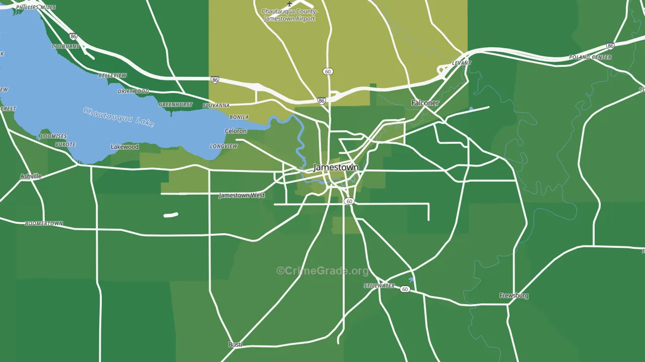 Jamestown, NY Map of Vehicle Theft Rates