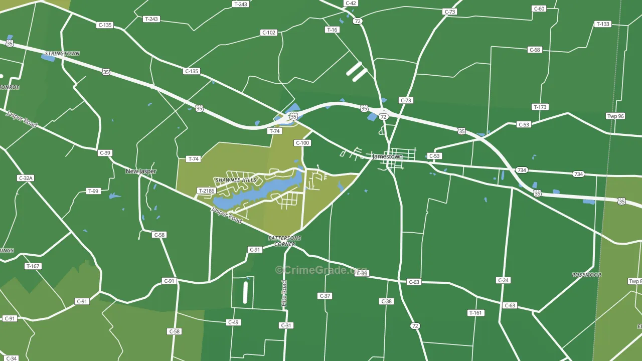 Jamestown, OH Map of Vehicle Theft Rates