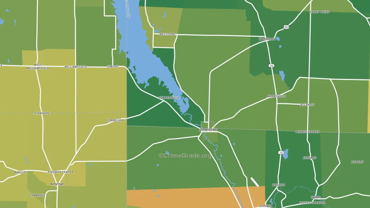Jamestown, PA Map of Vehicle Theft Rates