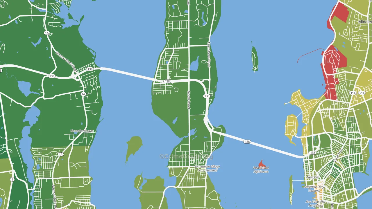 Jamestown, RI Map of Vehicle Theft Rates