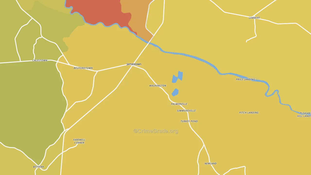 Jamestown, SC Map of Vehicle Theft Rates