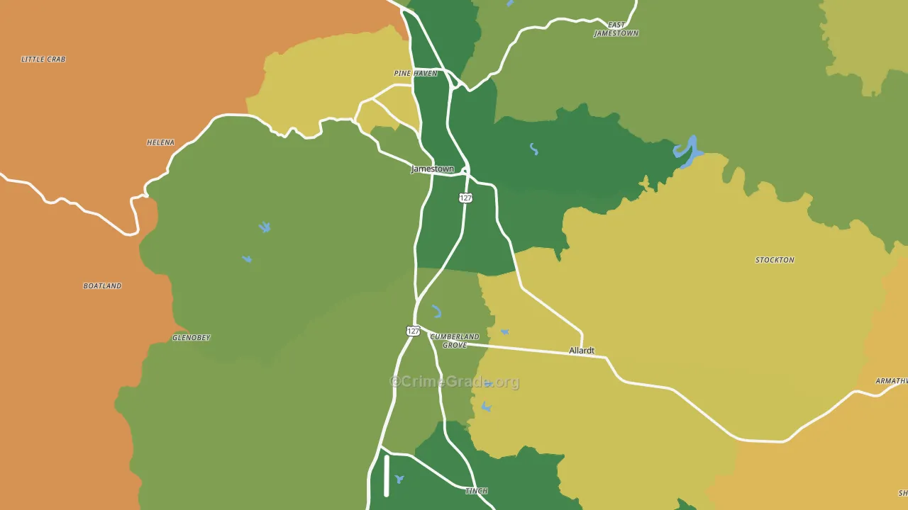 Jamestown, TN Map of Vehicle Theft Rates