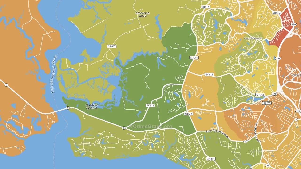 Jamestown, VA Map of Vehicle Theft Rates