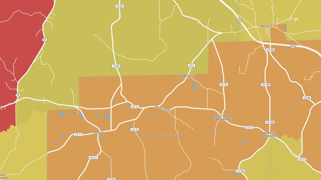 Jamesville, AL Map of Vehicle Theft Rates