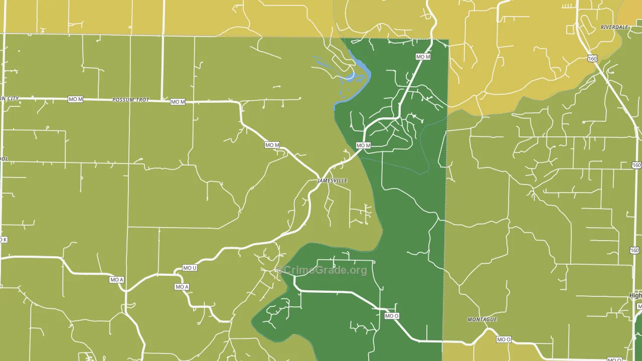 Jamesville, MO Map of Vehicle Theft Rates