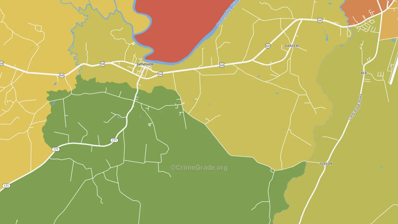 Jamesville, NC Map of Vehicle Theft Rates