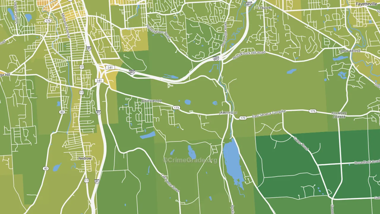 Jamesville, NY Map of Vehicle Theft Rates