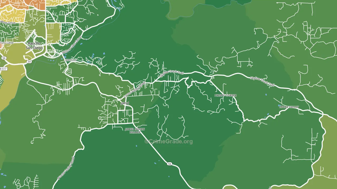Jamul, CA Map of Vehicle Theft Rates