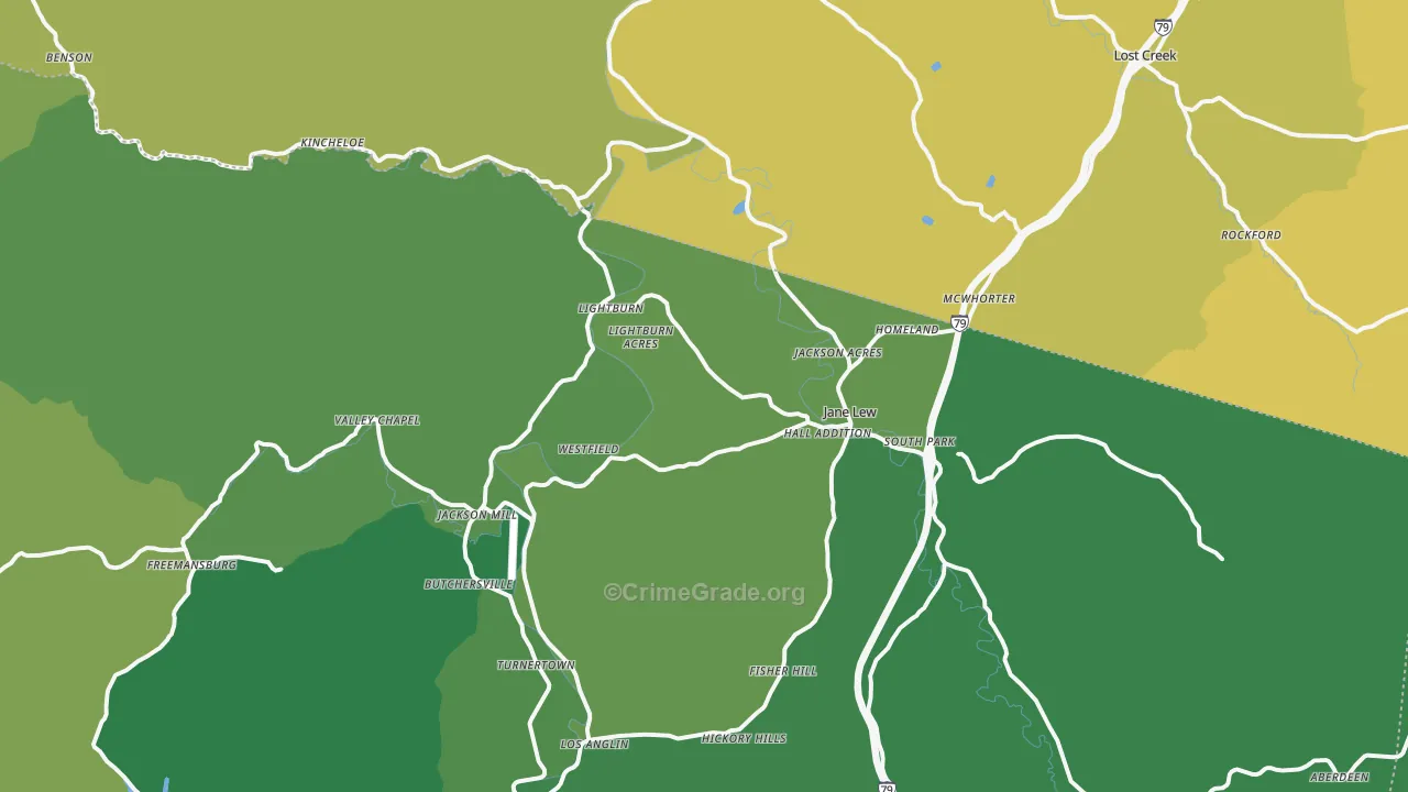 Jane Lew, WV Map of Vehicle Theft Rates