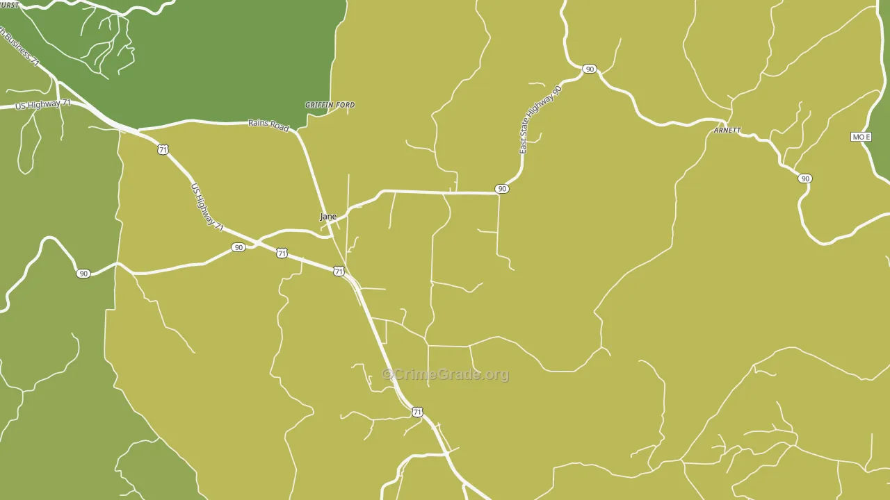 Jane, MO Map of Vehicle Theft Rates