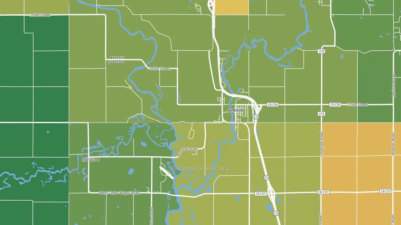 Janesville, IA Map of Vehicle Theft Rates