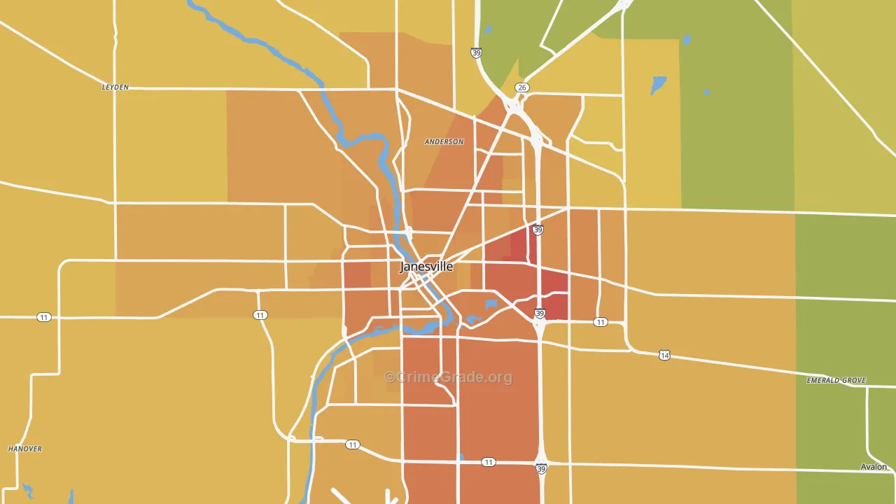Janesville, WI Map of Vehicle Theft Rates