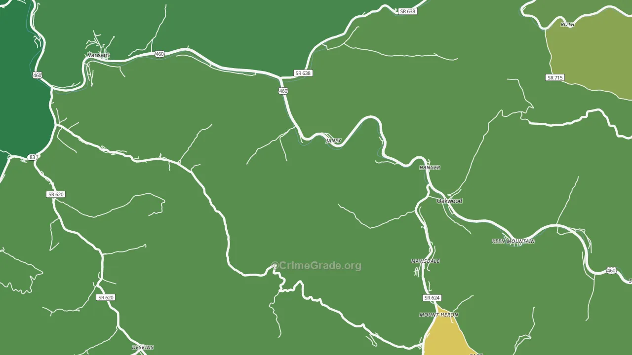 Janey, VA Map of Vehicle Theft Rates