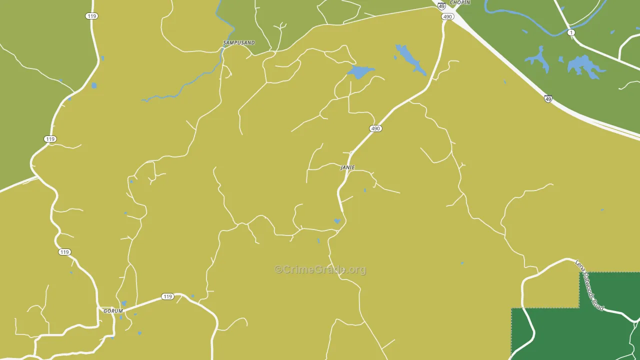 Janie, LA Map of Vehicle Theft Rates