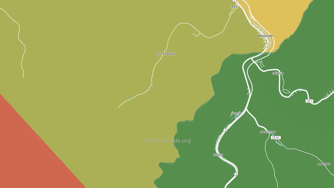 Janie, WV Map of Vehicle Theft Rates