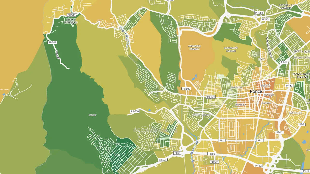 Jardines del Caribe, Ponce, PR Map of Vehicle Theft Rates