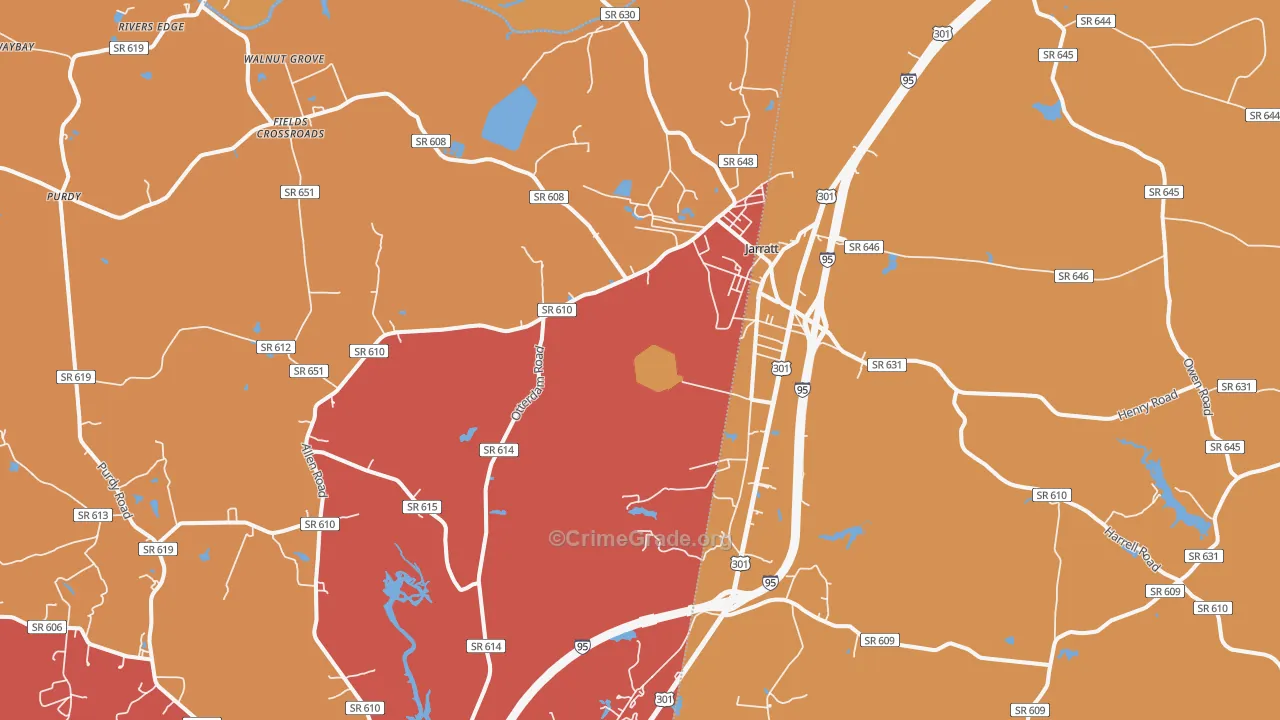 Jarratt, VA Map of Vehicle Theft Rates