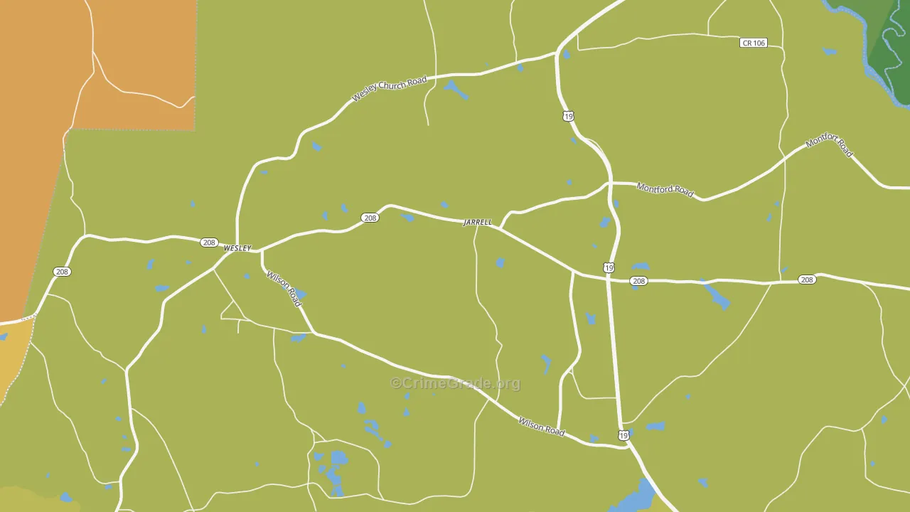 Jarrell, GA Map of Vehicle Theft Rates