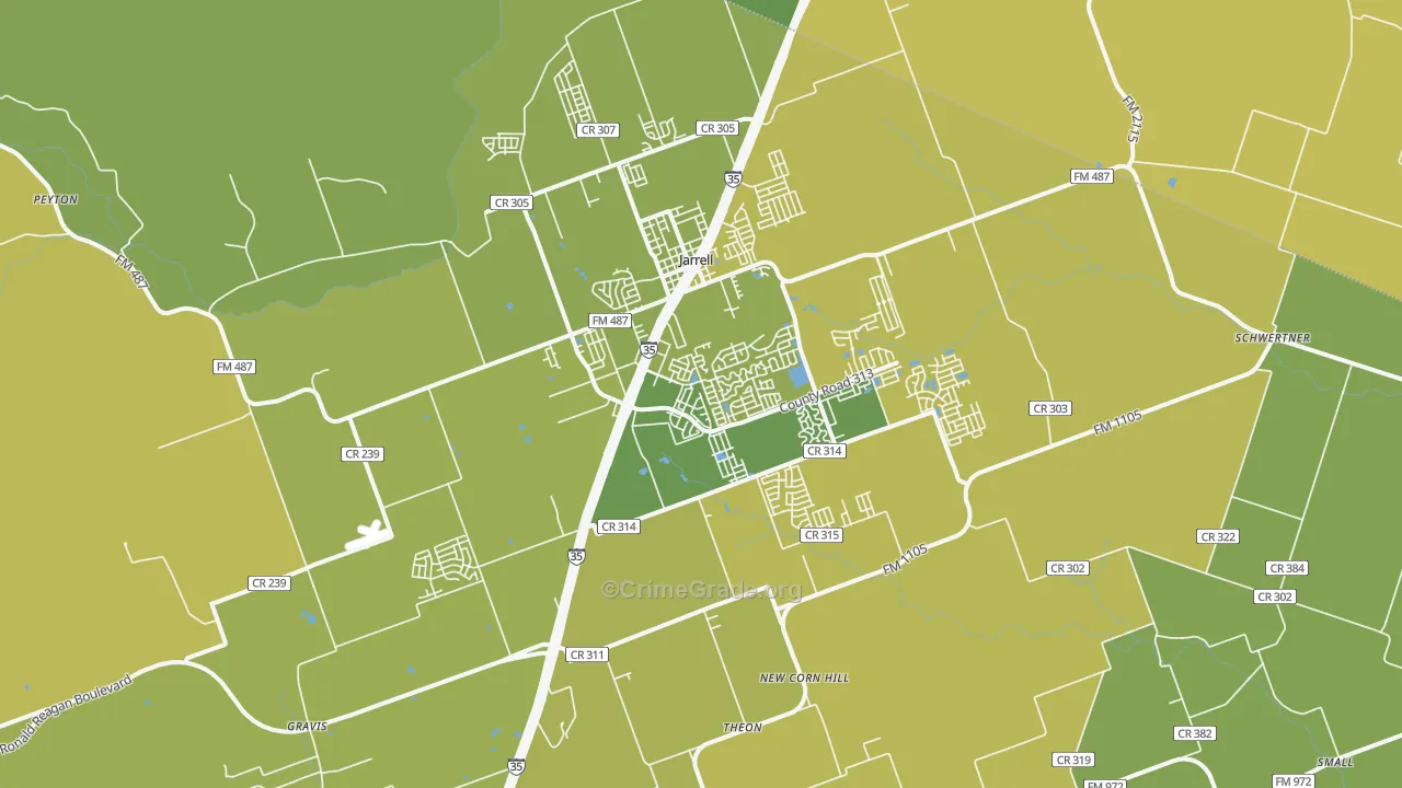Jarrell, TX Map of Vehicle Theft Rates