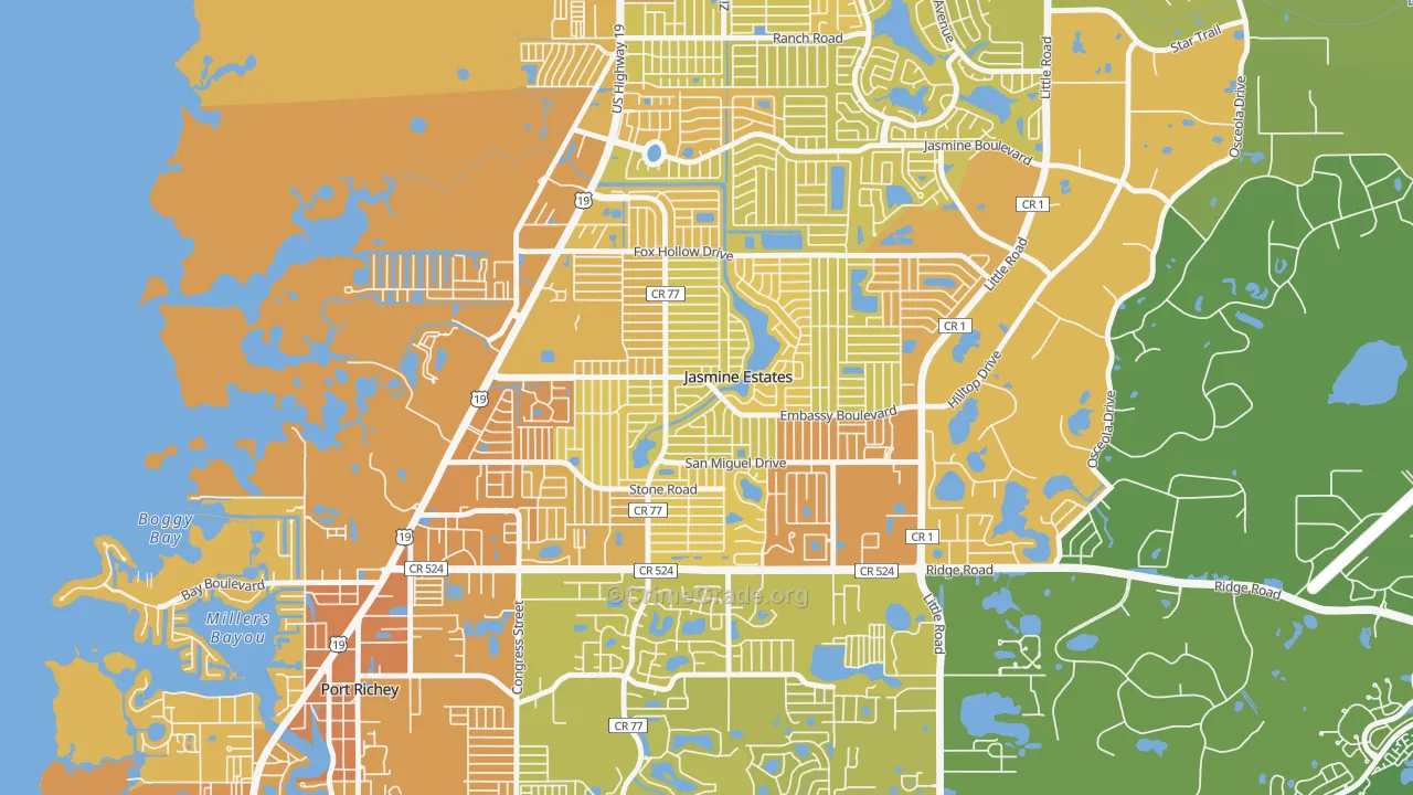 Jasmine Estates, FL Map of Vehicle Theft Rates
